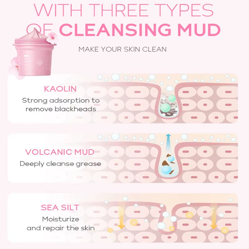 100G Japan Sakura Mud Face Mask Night Facial Packs Skin Clean Blackhead Pores Smearing Mud Mask Oil-Control Smoothing Skin Care