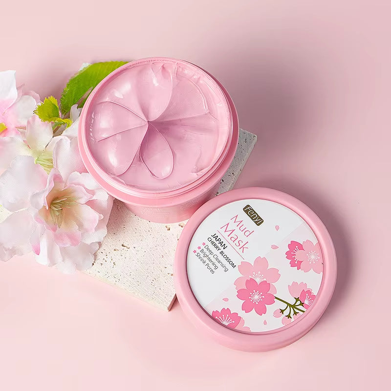 100G Japan Sakura Mud Face Mask Night Facial Packs Skin Clean Blackhead Pores Smearing Mud Mask Oil-Control Smoothing Skin Care