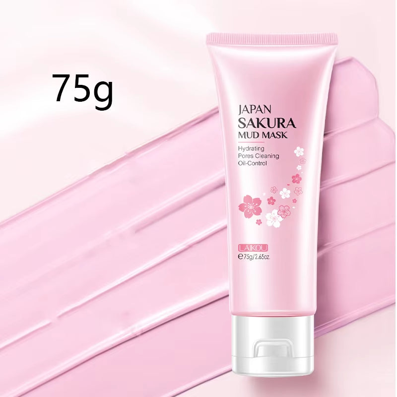 100G Japan Sakura Mud Face Mask Night Facial Packs Skin Clean Blackhead Pores Smearing Mud Mask Oil-Control Smoothing Skin Care